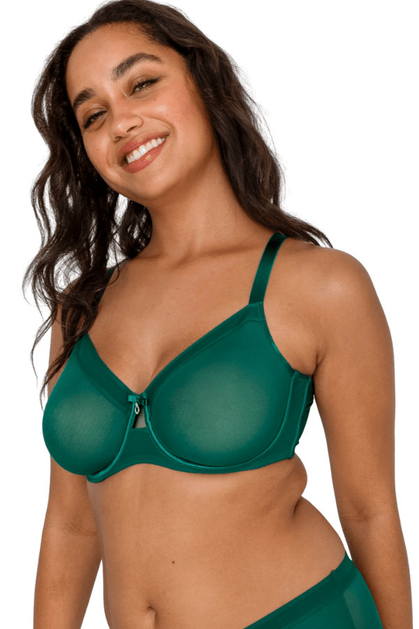 Sheer Mesh Unlined Underwire Bra - Emerald - Chérie Amour