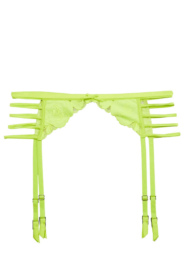 Rose Logo Embroidery Garter Belt - Neon Yellow - Chrie Amour Rose Logo Embroidery Garter Belt - Neon Yellow - Chrie Amour