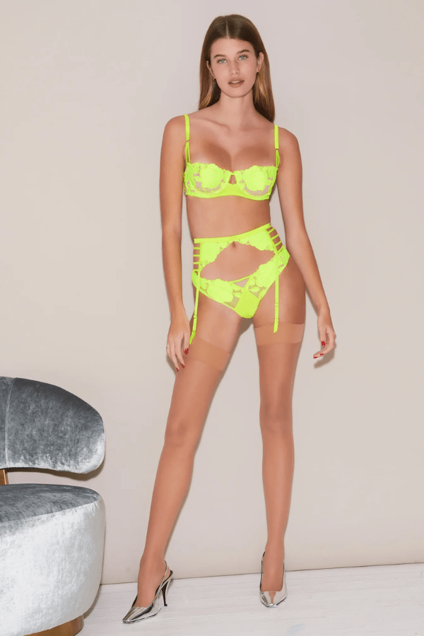 Rose Logo Embroidery Garter Belt - Neon Yellow - Chrie Amour Rose Logo Embroidery Garter Belt - Neon Yellow - Chrie Amour