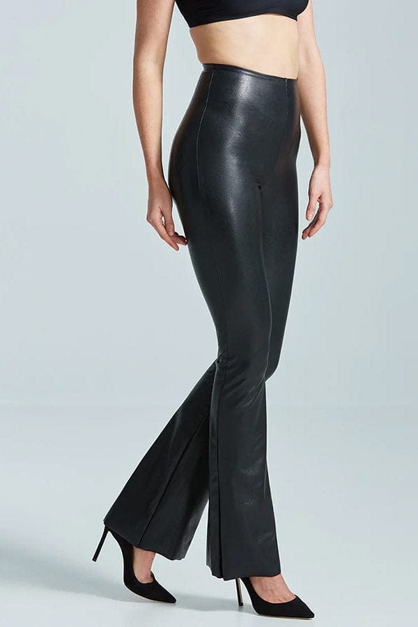 Faux Leather Flared Legging- Black - Chérie Amour