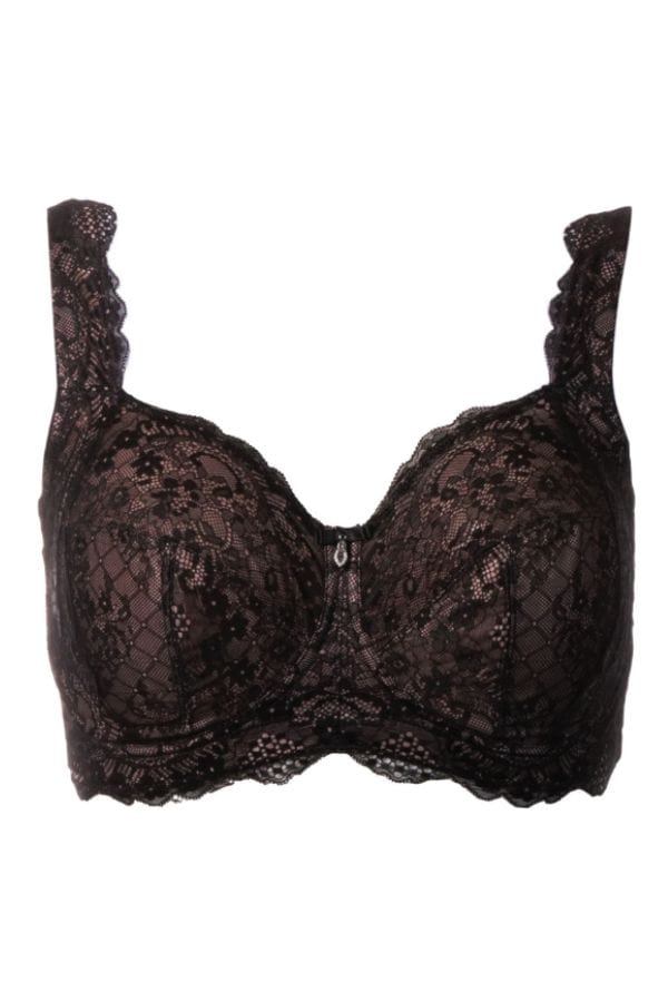 Curvy Couture Bralette Luxe Lace Wireless Bra - Black Hue