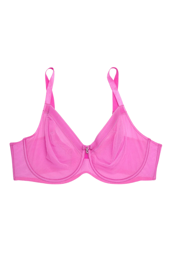 TOWED22 Women's Bras,Women's See Sheer Bra Unlined Underwire Support  Everyday Bra with Silicone Nipple Pink,40C