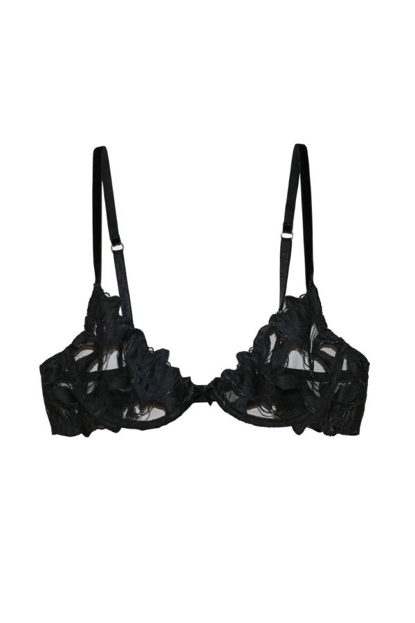 Lily Embroidery Plunge Demi Bra- Black - Chérie Amour