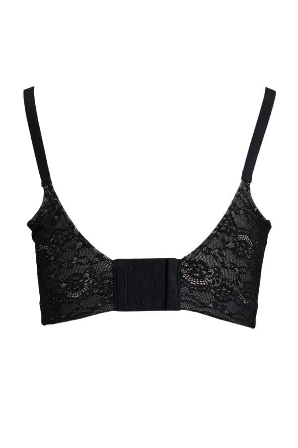 Lace Back Smoothing Underwire Bra - Black - Chérie Amour