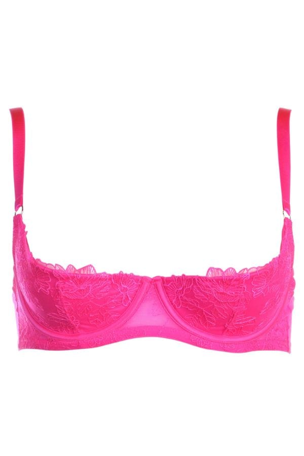 Marlowe Pink Embroidery Floral Embroidered Quarter Cup Bra- Pink