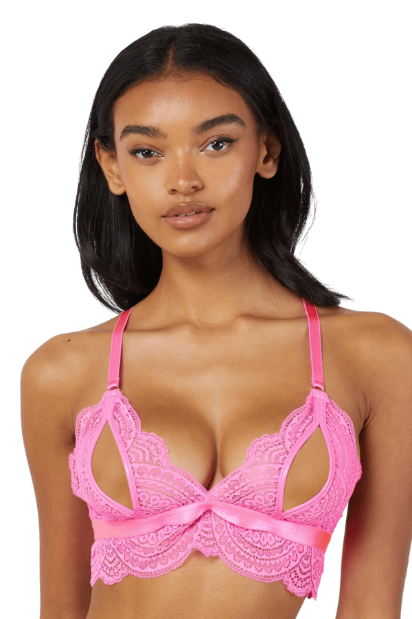 After Dark Demi Lace Triangle Peep Bra - Bright Pink - Chérie Amour