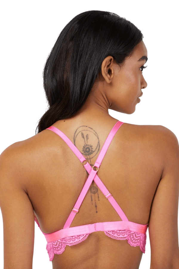 After Dark Demi Lace Triangle Peep Bra - Bright Pink - Chérie Amour