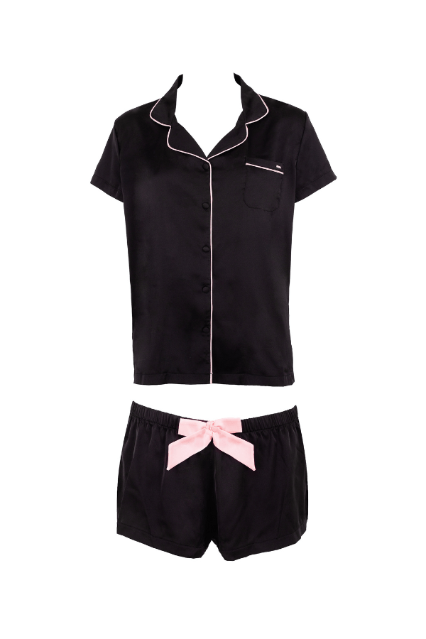 Bluebella Pajama Set Abigail Shirt & Short PJ Set- Black
