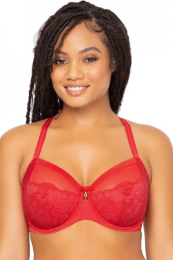 Curvy Couture Black Hue / 40 D Luxe Lace Underwire Bra - Red