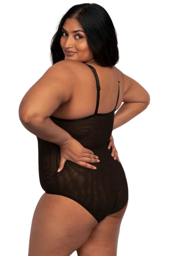 Curvy Couture Bodysuit Sheer Mesh Bodysuit - Black