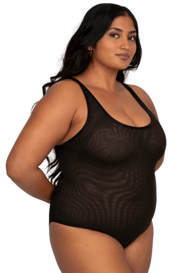 Curvy Couture Bodysuit Sheer Mesh Bodysuit - Black