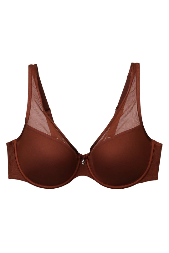 Sheer Mesh Plunge T-Shirt Bra - Chocolate