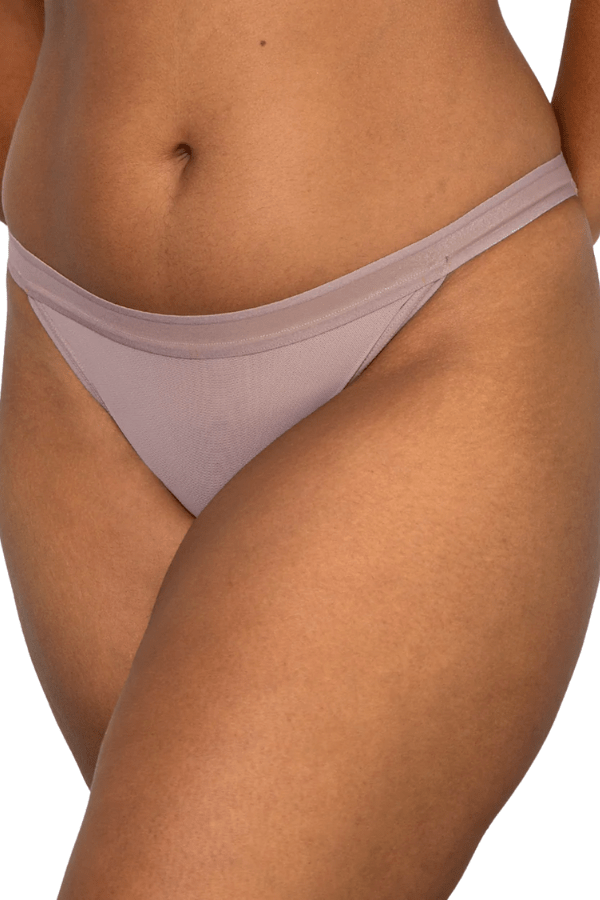 Curvy Couture Briefs Sheer Mesh String Bikini - Bark