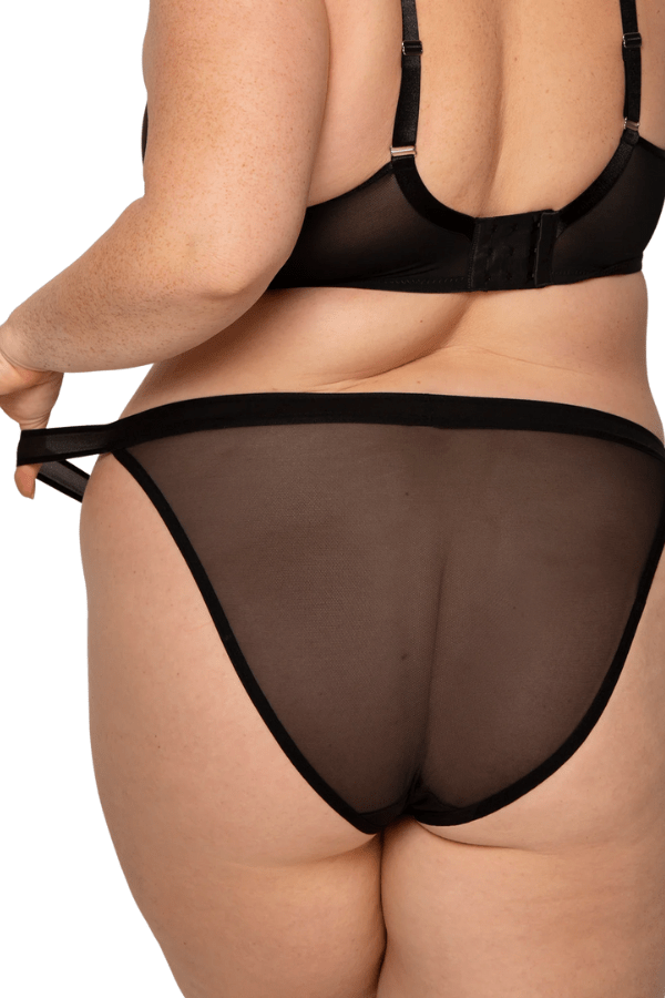 Curvy Couture Briefs Sheer Mesh String Bikini - Black