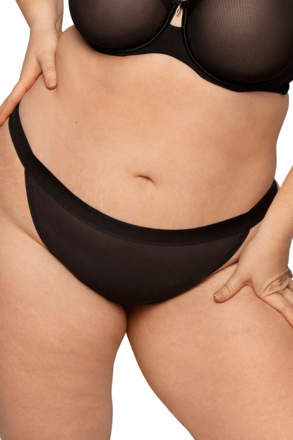 Curvy Couture Briefs Sheer Mesh String Bikini - Black