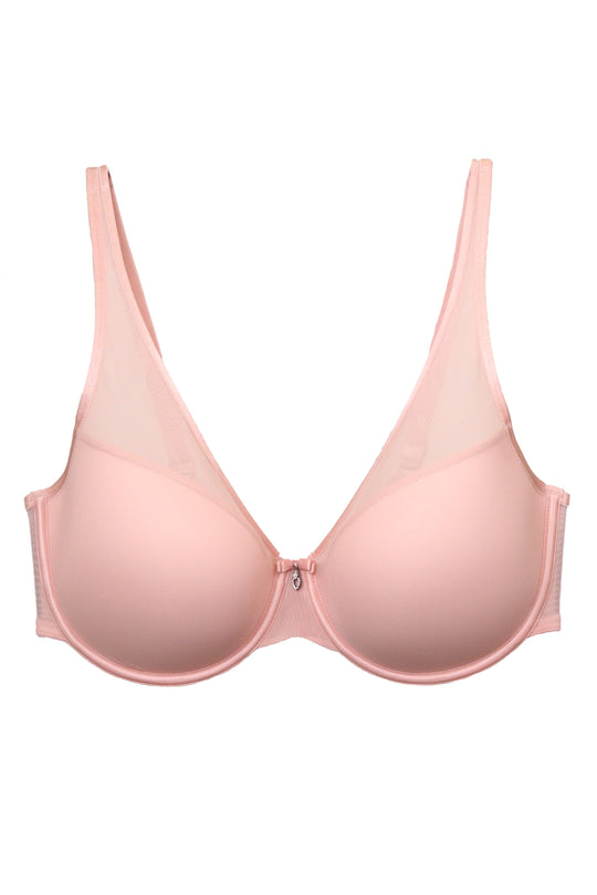 Sheer Mesh Plunge T-Shirt Bra - Blushing Rose