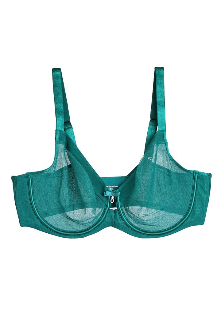 Curvy Couture Plunge Aventurine / 34 DD/E Sheer Mesh Unlined Underwire Bra - Emerald