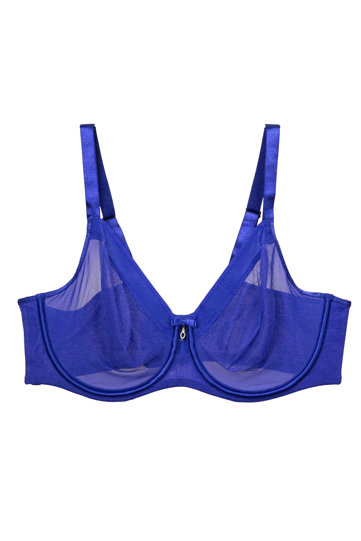 Curvy Couture Plunge Sheer Mesh Unlined Underwire Bra - Blue