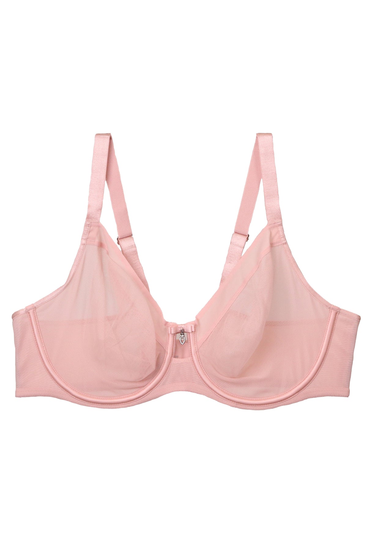 Curvy Couture Plunge Sheer Mesh Unlined Underwire Bra - Blushing Rose