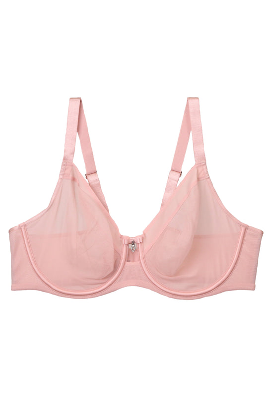 Sheer Mesh Unlined Underwire Bra - Blushing Rose