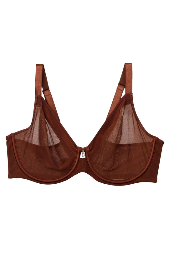 Sheer Mesh Unlined Underwire Bra - Chocolate