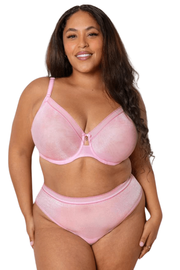 Curvy Couture Plunge Shimmer Unlined Underwire Bra - Pink