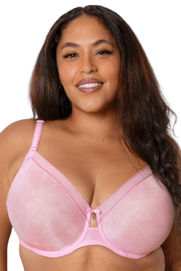 Curvy Couture Plunge Shimmer Unlined Underwire Bra - Pink