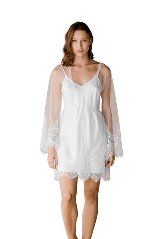 Obi Mesh Short Robe- White