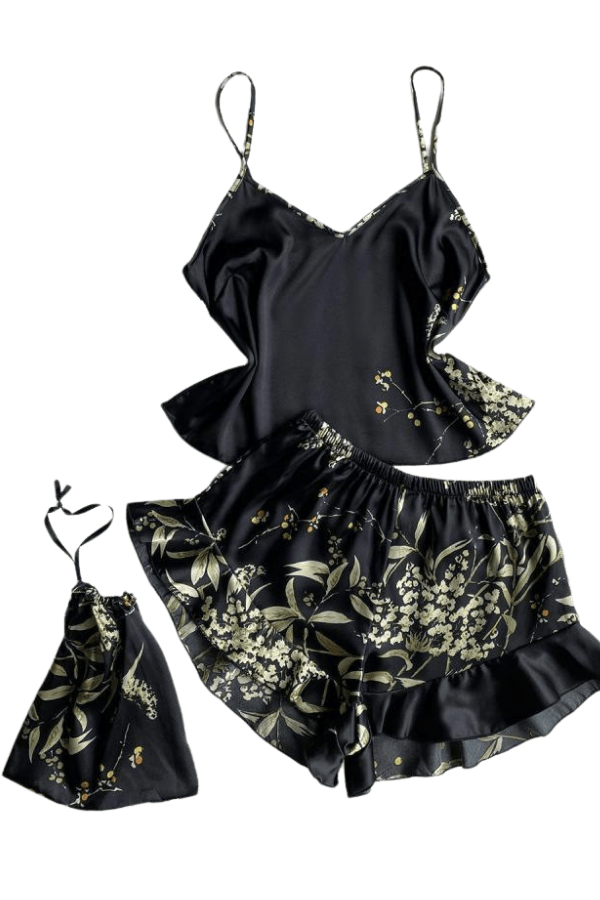 Faire Pajama Set S Satin Print Pajama Set - Black Cherry