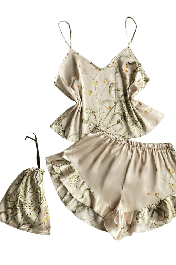 Faire Pajama Set S Satin Print Pajama Set - Champagne Cherry