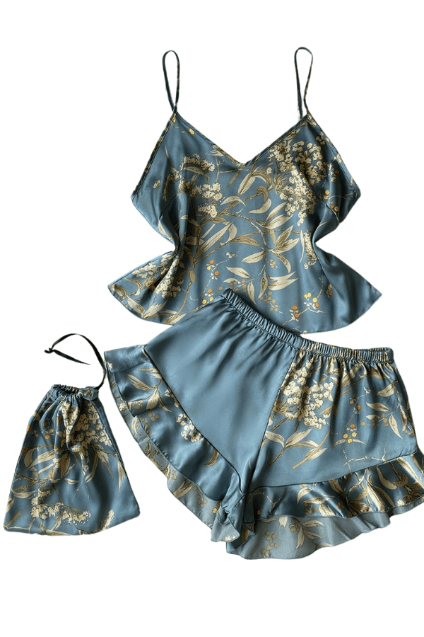 Faire Pajama Set S Satin Print Pajama Set - Green Cherry