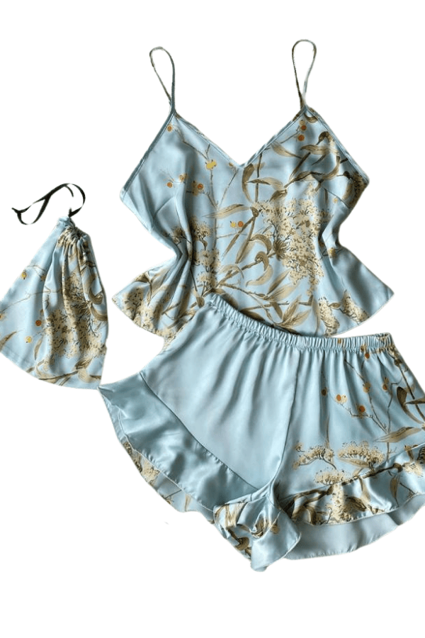 Faire Pajama Set S Satin Print Pajama Set - Light Green Cherry