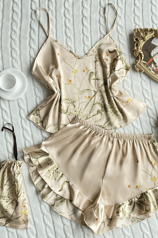 Faire Pajama Set Satin Print Pajama Set - Champagne Cherry