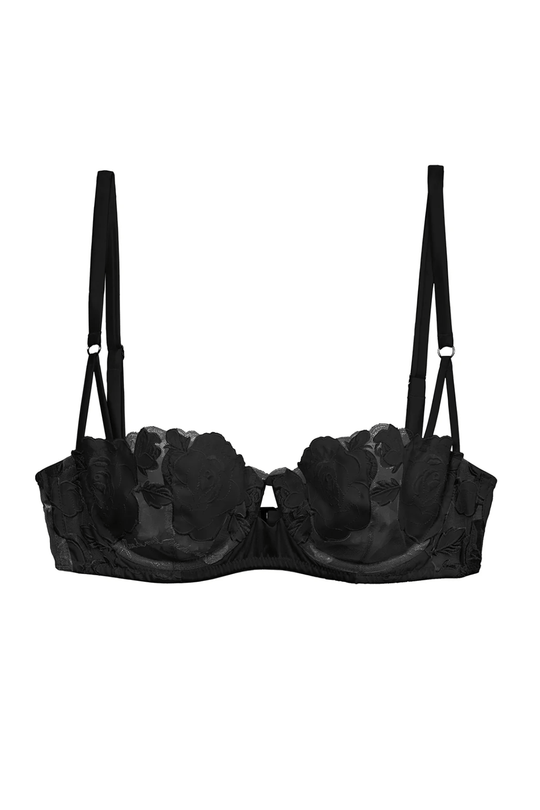 Rose Logo Embroidery Balconette Bra - Black