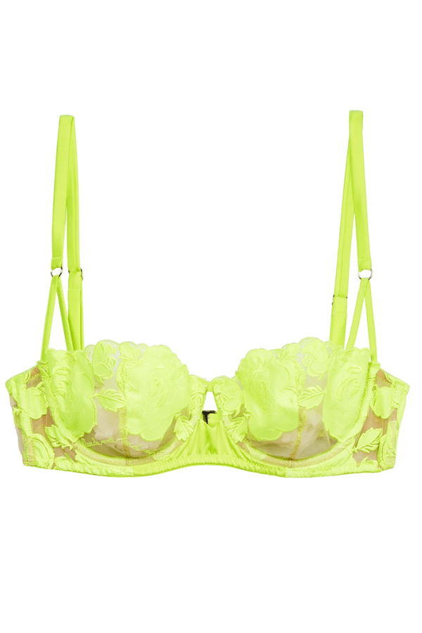 Fleur du Mal Bras Rose Logo Embroidery Balconette Bra - Neon Yellow