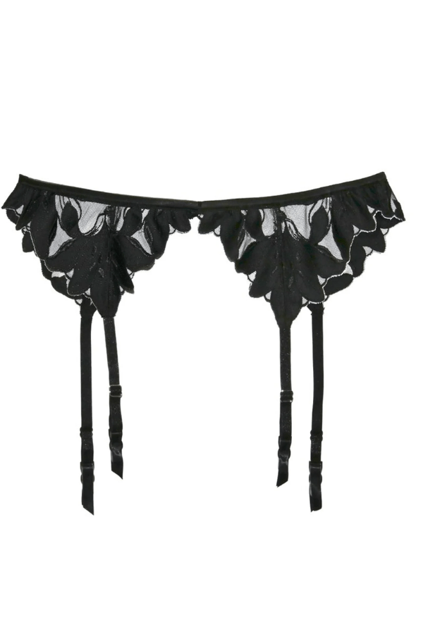 Fleur du Mal Underwear Lily Embroidery Garter Belt - Black