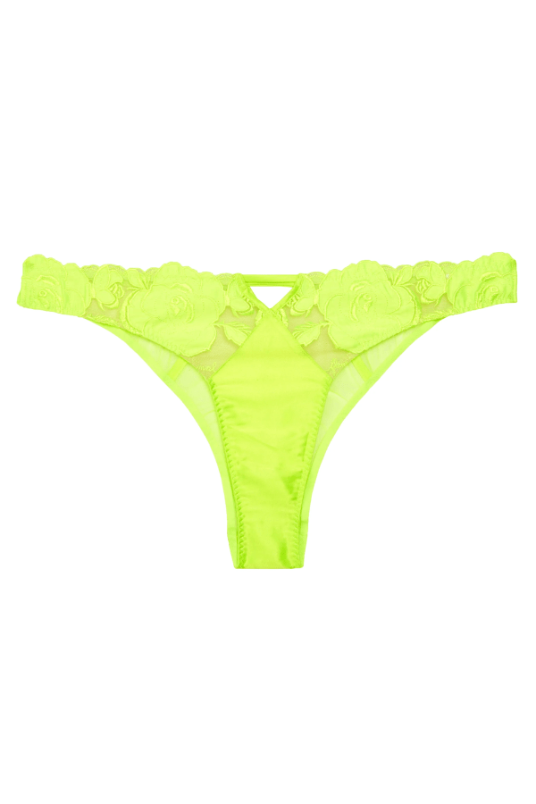 Fleur du Mal Underwear Rose Logo Embroidery Cheeky - Neon Yellow