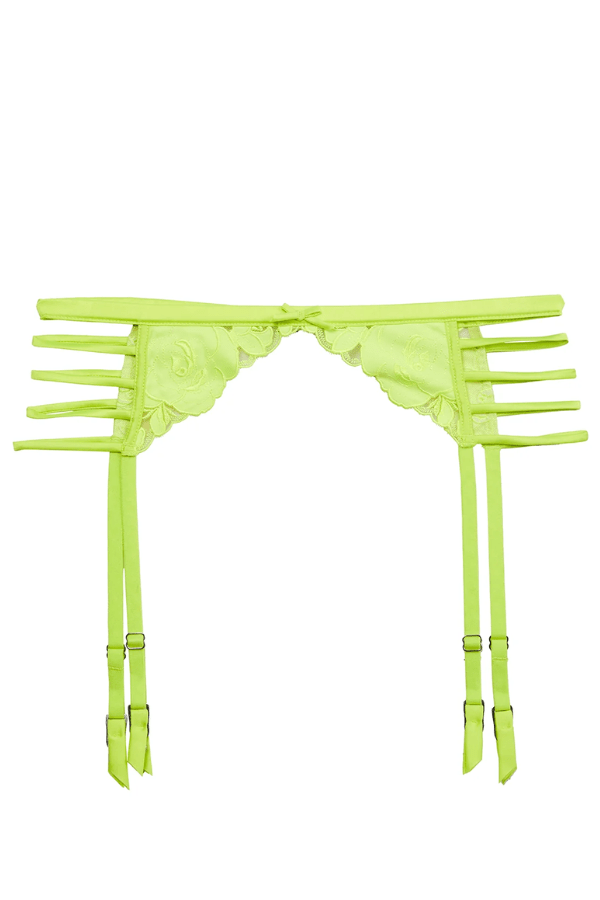 Fleur du Mal Underwear Rose Logo Embroidery Garter Belt - Neon Yellow