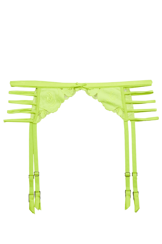 Rose Logo Embroidery Garter Belt - Neon Yellow