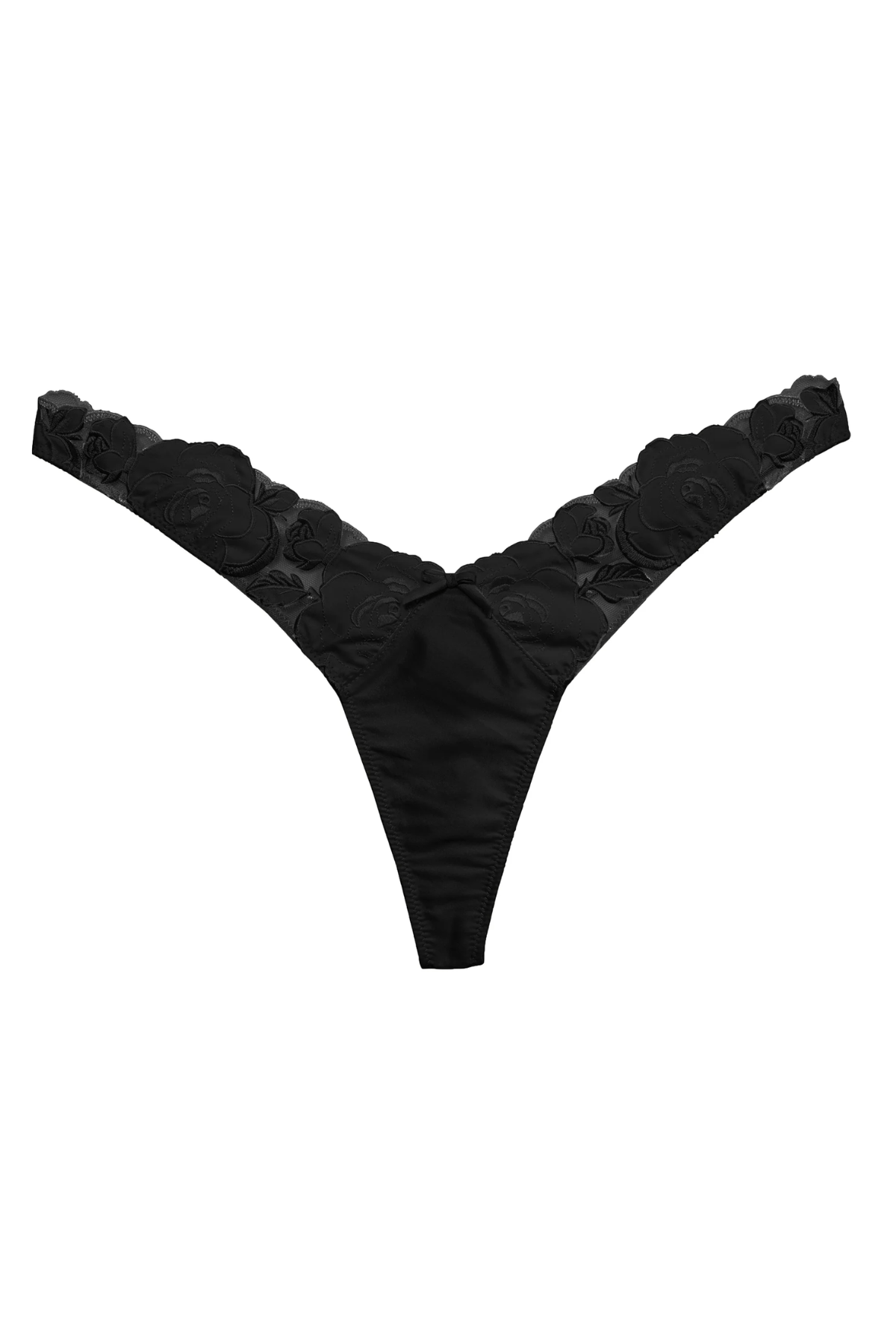 Fleur du Mal Underwear Rose Logo Embroidery Thong- Black