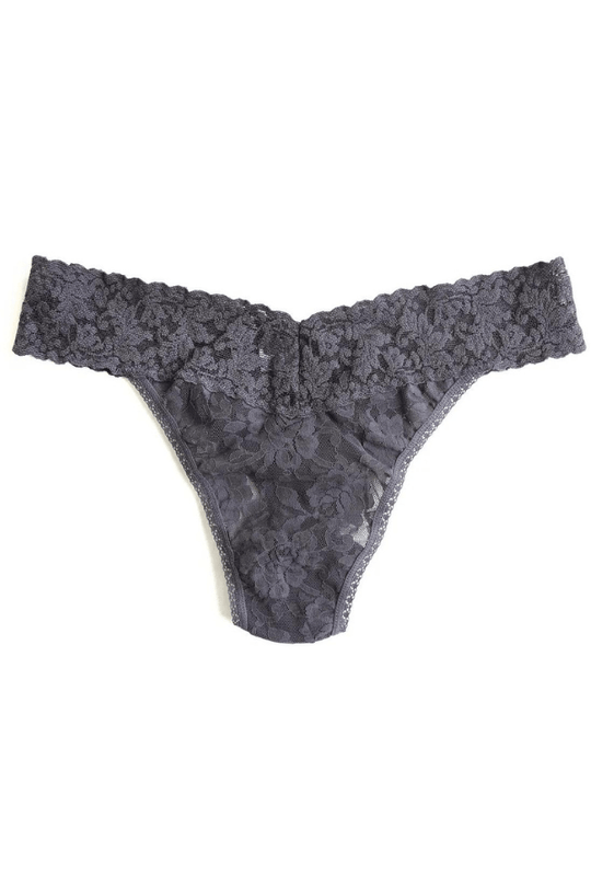 Signature Lace Original Rise Thong - Grey