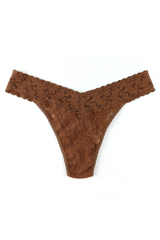 Signature Lace Original Rise Thong - Brown