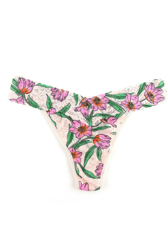 Printed Signature Lace Original Rise Thong - Tulips