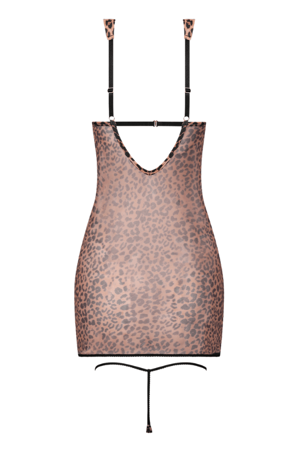 House of Desire Alia Leopard Mesh Underwire Chemise & G-String Set