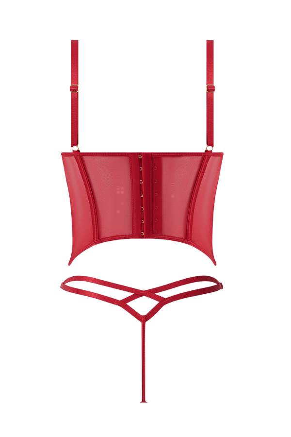 House of Desire Ashley Alexiss Lace Bustier & G-String Set - Crimson Red