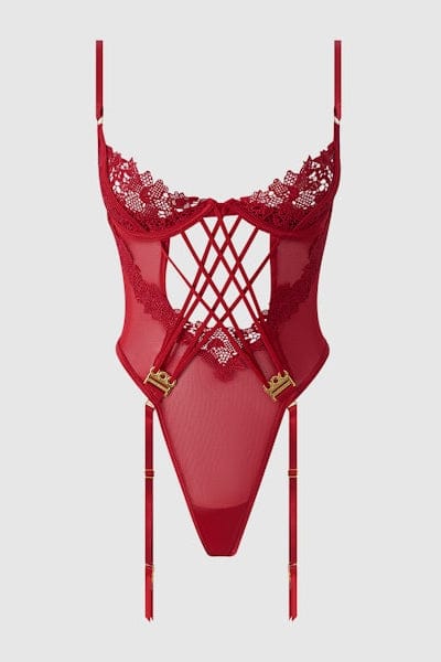 House of Desire Ashley Alexiss Lace Teddy - Crimson Red