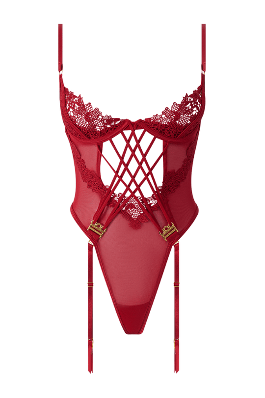 Ashley Alexiss Lace Teddy - Crimson Red