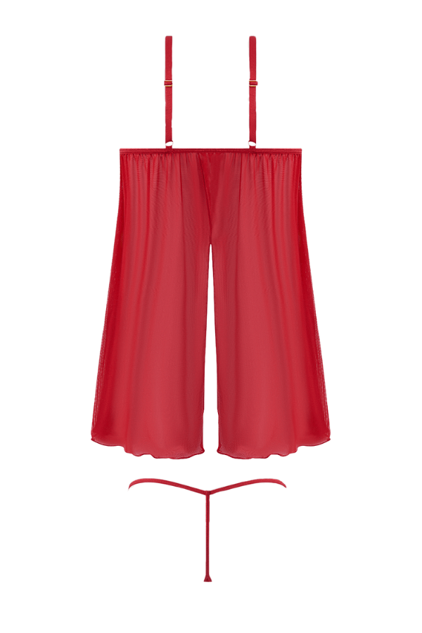 House of Desire Babydoll Ashley Alexiss Lace & Mesh Babydoll & G-String Set Red