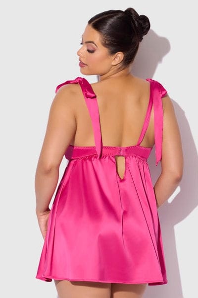 House of Desire Babydoll Brigeta Satin Open Cup Babydoll & G-String Set Pink