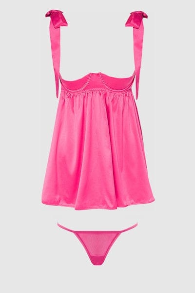 House of Desire Babydoll Brigeta Satin Open Cup Babydoll & G-String Set Pink